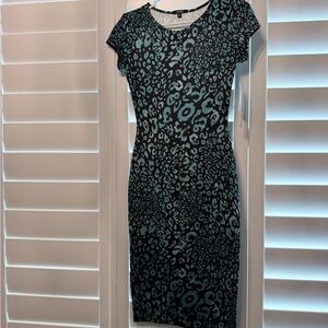 Worthington Black & Teal Animal-Print Midi Dress